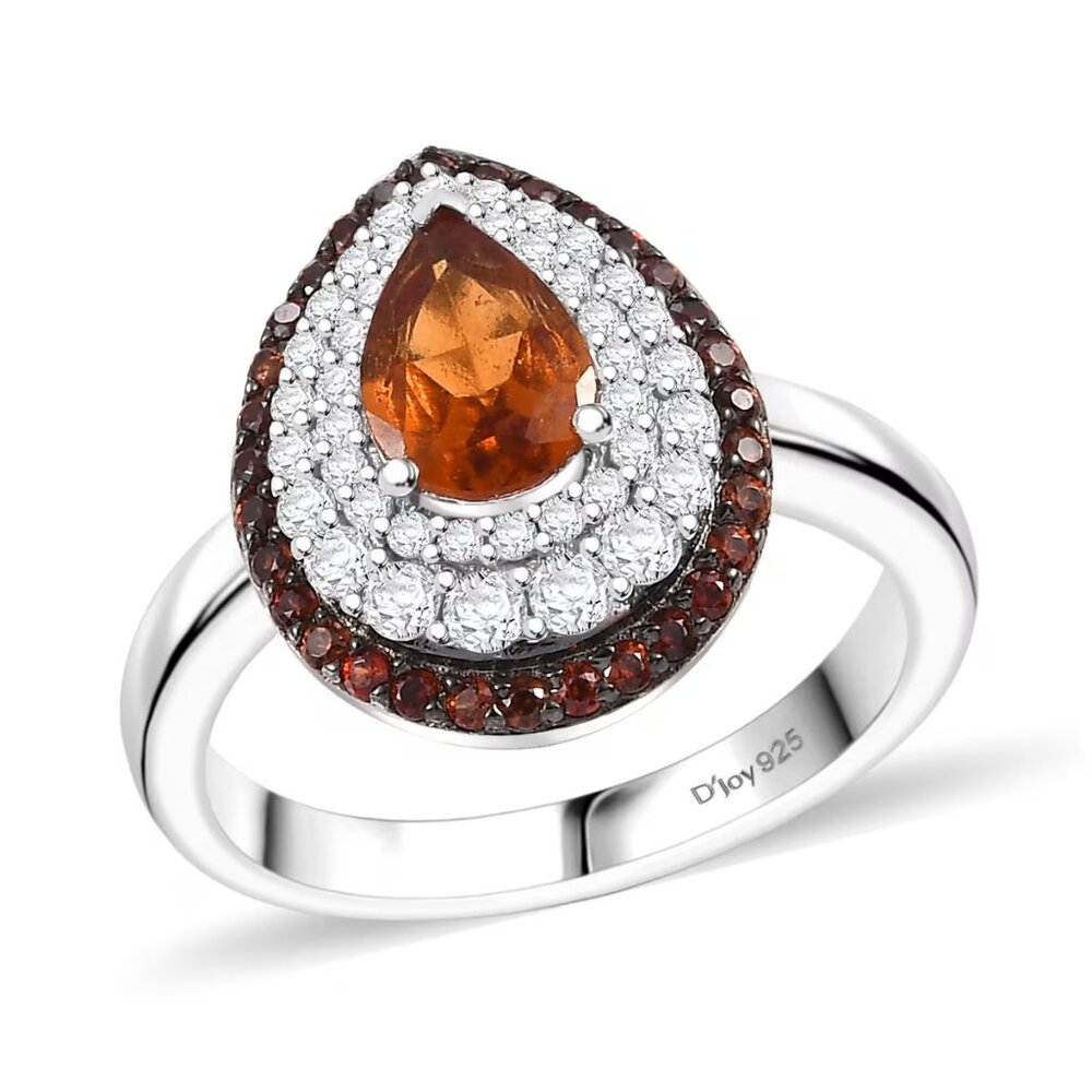 Ceylon Hessonite Garnet, Brown & White Zircon 1.75 ctw Triple Halo Ring  Sz 6